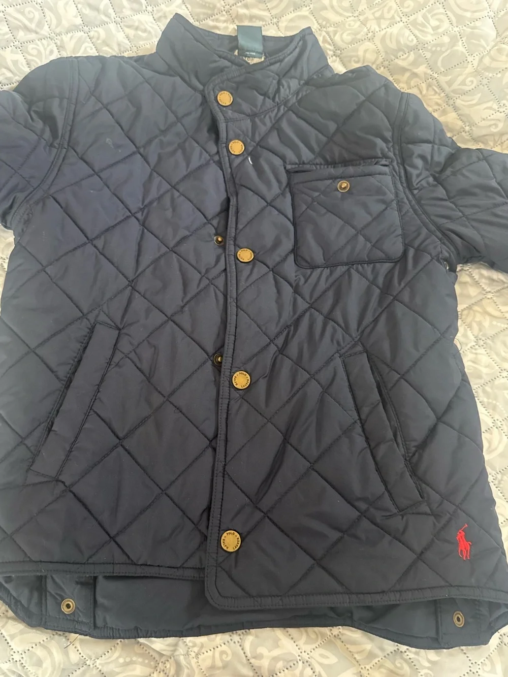 Ralph Lauren Navy Quilted Puffer Jacket with Red Pony